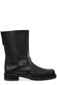 Stuart Weitzman Maverick Pull-On Bootie Black Leather Buckle Studs Heel 6 36.5 - Picture 1 of 14