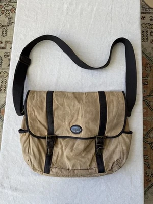 Vintage Distressed Fossil Brown Canvas and Leather Messenger Bag - Image 1 of 4
