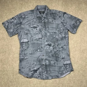 Bugatchi Shirt Mens Medium Blue Fiji Paradise Pacific Short Sleeve Shaped Fit - Picture 1 of 9