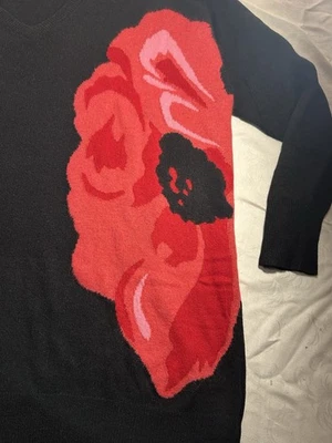 Large DKNY Black Oversized Sweater Detailing A Red Flower - Image 1 of 4