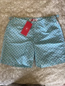 Orlebar blau Bulldogge Otaru Badeshorts Muster Größe 30 neu mit Etikett - Bild 1 von 5