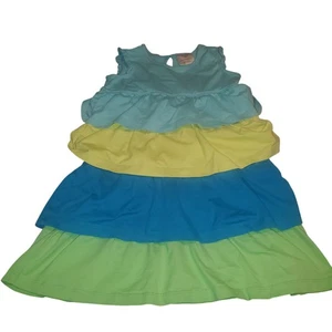 Hanna Andersson Size 6/7 Tiered Blue Yellow Green Flutter Sleeve Dress PLAY - Picture 1 of 7