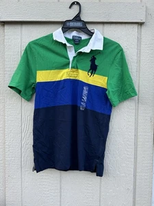 NWT Ralph Lauren Boys Green/Yellow/Blue Big Pony Rugby Shirt Sz Large (14-16) - Picture 1 of 7