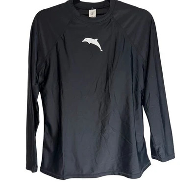 HALCURT Womens Black Long Sleeve Dolphin Rash Guard Swim Shirt UPF 50 L - Image 1 of 4