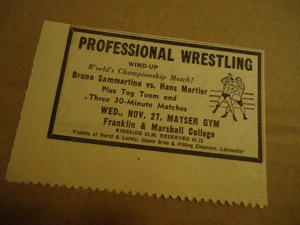 Wrestling professionale Bruno Sammartino Franklin & Marshall College pubblicità LANCASTER - Foto 1 di 1
