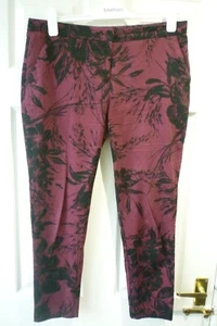 ATMOSPHERE Ladies Size 12 L26 Burgundy Pink Black Floral Tapered Trousers Jeans - Picture 1 of 8