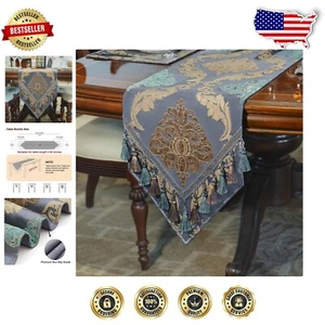 Elegant 13" x 108" Traditional Table Runner with Multi-Tassels & Suede - Picture 1 of 8