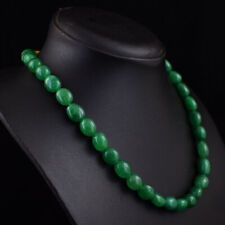 291 Cts Earth Mined Green Emerald Oval Shape Beads Womens Necklace JK 07E400