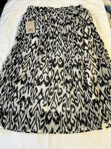 Her Destiny Womens Pleated Ivory Black Abstract Elastic Waist Lined Skirt Large - Picture 1 of 6