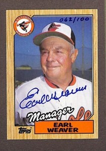 1987 Topps #568 Earl Weaver Checklist Topps Buyback Certified Auto /100