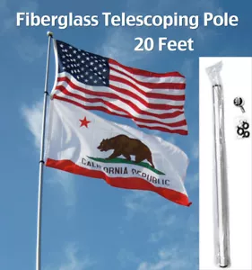 20FT FIBERGLASS TELESCOPING FLAG POLE, 1 MOUNT OF CHOICE & OPTIONAL FLAG(S) - Picture 1 of 55