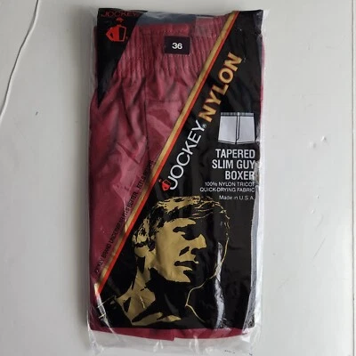 NOS Vintage Jockey Tapered Slim Guy Boxer Shorts Mens Size 36 Nylon 1983 USA Red - Image 1 of 4