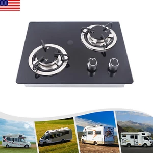 RV Cooktop Stove 2 Burner Drop-in RV Gas Stove with Tempered Glass Panel Picnics - Picture 1 of 14