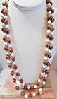 VINTAGE PLASTIC NECKLACE FAUX WOOD WHITE AND GOLD TONE TINY SPACER BEADS