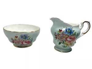 Paragon Warrant 4 oz Open Sugar Bowl Creamer Light Blue Multicolor Flowers - Picture 1 of 11