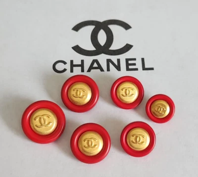 Set of 6 Vintage Chanel Gold Toned w/ Red Shank Buttons Various Sizes - Image 1 of 4