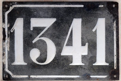 Big old black French house number 1341 door gate plate plaque enamel metal sign Cover