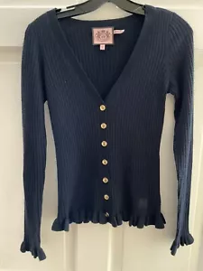 Juicy Couture 100% Wool Ruffle Cardigan Sweater Navy Blue Size S Small - Picture 1 of 8