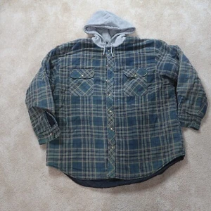Basic Editions Quilt Lined Flannel Shirt Jacket Men's 2XL Plaid hooded workwear - Picture 1 of 13