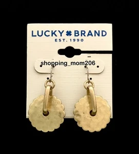 Lucky Brand Matte Gold Tone Hammered Drop Earrings - Picture 1 of 3