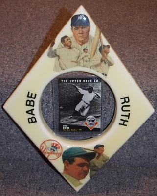 Vintage Babe Ruth Baseball Card Holder Diamond Porcelain Frame With Card - Image 1 of 3