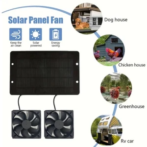 Solar Powered Dual Fan Portable Ventilator Greenhouse Pet Dog Chicken House Cool - Picture 1 of 10