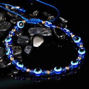 Fashion Lucky Blue Eye Crystal Bead Bracelet Adjustable Women Men Jewelry Gift