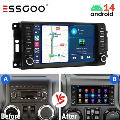 fit Wireless Carplay for Jeep Wrangler Dodge Chrysler Car Radio GPS Stereo 4+64G - Image 1 of 4