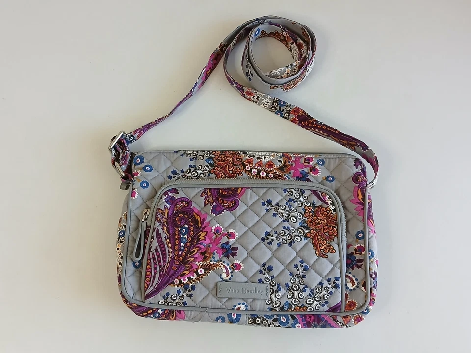 VERA BRADLEY Little Hipster Crossbody Quilted Bag Purse Gray Floral Paisley EUC - Image 1 of 4