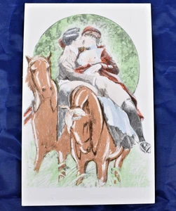 CPA CARTE POSTALE ANCIENNE LITHOGRAPHIE EROTICA SANS LEGENDE 1940 - Picture 1 of 2