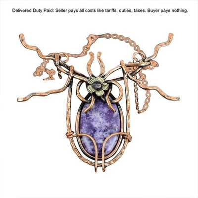 Colar de flores envolto em fio corrente designer lepidolita natural cobre joias - Imagem 1 de 4