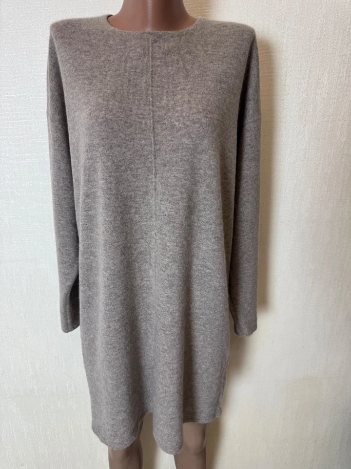 H&M первоклассное качество 100% кашемир большого размера туника свитер бежевый серо-коричневый S-M - Изображение 1 из 4