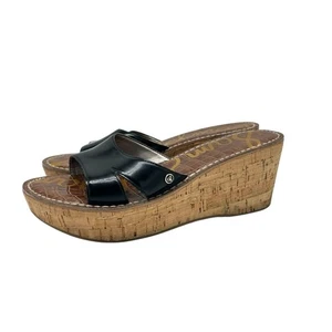 Sam Edelman Reid Sandals Size 7.5 Black Cork Wedge Platforms Bohemian Vacation - Picture 1 of 9