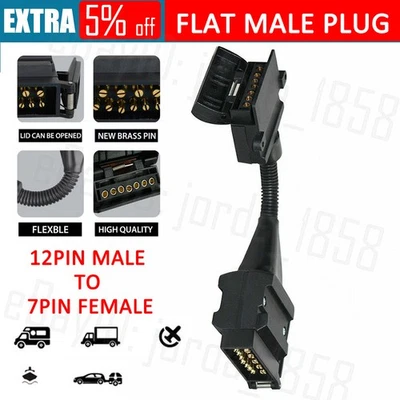 12 Pin Plug To 7 Pin Flat Female Socket Trailer Adaptor Caravan Wiring Connector - image 1 of 4