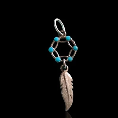 Sterling Silver 925 Blue Enamel Dream Catcher Pendant Charm Chain Enhancer - Image 1 of 4