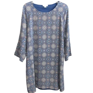Garnet Hill Seide Etuikleid Damen Größe 16 Blau Medaillon Gefüttert 3/4 Arm LESEN - Bild 1 von 10