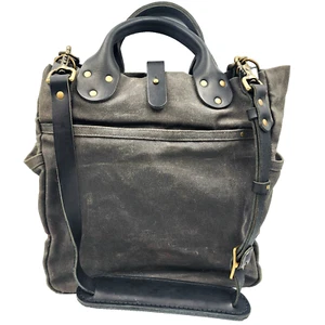 Winter Session Garrison Bag – Waxed Canvas Carryall Gray Black Leather Brass - Picture 1 of 8