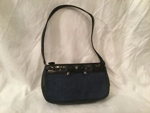 BRIGHTON  BLUE JEAN & LEATHER PURSE BOW HANDBAG SHOULDER BAG 9”x5”x2.5” - Picture 1 of 11