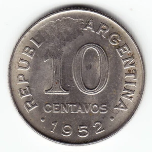ARGENTINA 10 c 1952 KM47 Cu-Ni 2-yr type ERROR struck on laminated planchet RARE - Picture 1 of 2