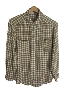 Pilcro Anthropologie Womens Small Olive Green Orange Plaid Long Sleeve Shirt S - Picture 1 of 10