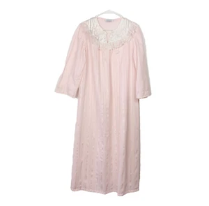 Vintage Stardust Floral Lace Pink Fleece Nightgown Made in USA Small - Picture 1 of 6