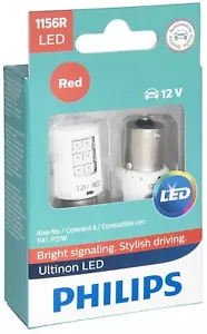 PHILIPS 1156R RED ULTINON LED LIGHTS BRIGHT SIGNALING BULBS PACK OF 2 - Picture 1 of 3