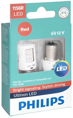 PHILIPS 1156R RED ULTINON LED LIGHTS BRIGHT SIGNALING BULBS PACK OF 2 - Image 1 of 3