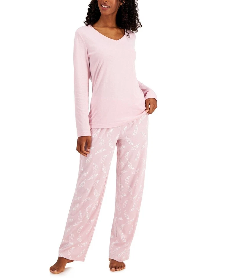 Charter Club Women Cotton V-Neck Pajama Set Pink - Image 1 of 1