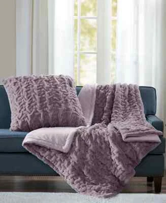 Madison Park Ruched Reversible Faux-Fur Throw, 50" x 60" - Lavender - Image 1 of 3