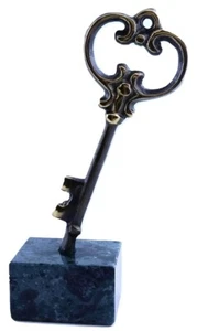 Key House SOLID BRASS / BRONZE ART SCULPTURE ON MARBLE BASE Homeowner - Picture 1 of 3