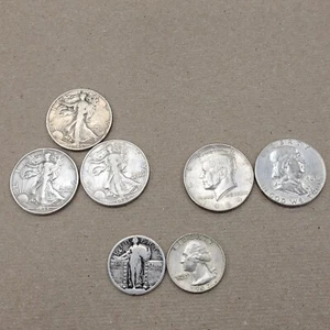 Appx 73g Random 1916 - 1964 Quarters Half Dollars 90% Silver - Nice Shape! - Picture 1 of 8