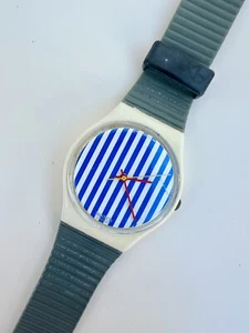 Swatch Watch vintage pinstripe Blue/White 1987 Large - Picture 1 of 2