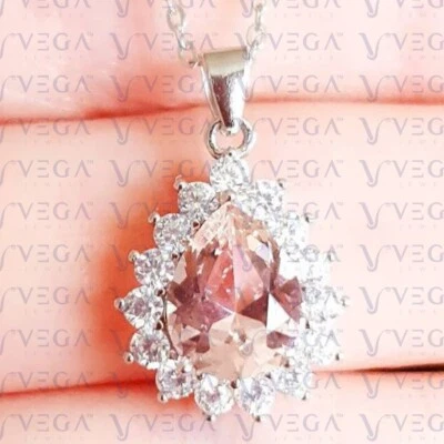 4.45ct Pear Natural Morganite & Diamond Pendant 18k White Gold Plated No Chain Foto 1 de 4