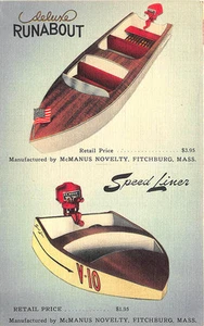 Fitchburg MA McManus Novelty Die-Cut Runaboat Speedliner Model Kits Postcard - Picture 1 of 2